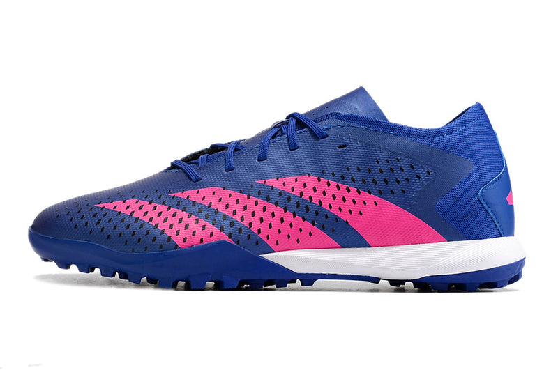 Chuteira Society Adidas Predator Accuracy.1 TF Low Azul e Rosa "Pogba"